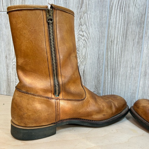 Vintage Sheboygan Burnt Orange Leather Side Zip Fleece Lined Utility Boots 9.5 - Picture 8 of 15